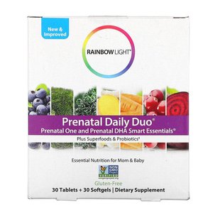 Rainbow Light, Prenatal Daily Duo, Prenatal One та Prenatal DHA Smart Essentials, комплекс вітамінів для вагітних, 30 таблеток + 30 капсул (RLT-60006), фото