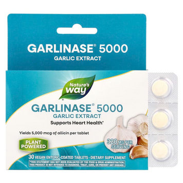 Nature's Way, Garlinase® 5000, екстракт часнику, 320 мг, 30 веганських таблеток з кишковорозчинною оболонкою (EMT-08503), фото