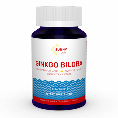 Sunny Caps, Гинкго Билоба, 20 мг, 30 капсул (SUN-530739), фото