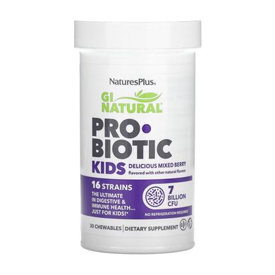 Nature's Plus, GI Natural Probiotic Kids, детские пробиотики, ягодный вкус, 7 миллиардов КОЕ, 30 жевательных таблеток (NAP-43908), фото