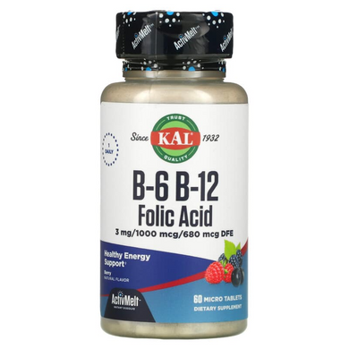 KAL, B-6, B-12, фолиевая кислота, ягода, 60 микротаблеток (CAL-65185), фото