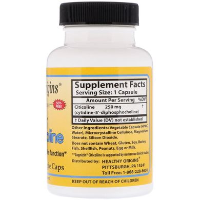 Когніцін цитиколіну, Cognizin Citicolinee, Healthy Origins, 250 мг, 60 капсул (HOG-42024), фото