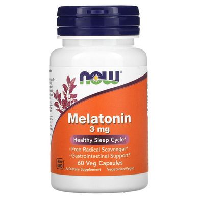 Now Foods, мелатонін, 3 мг, 60 рослинних капсул (NOW-03255), фото