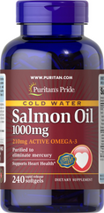 Жир лосося Омега-3, Omega-3 Salmon Oil, Puritan's Pride, 1000 мг, 240 капсул (PTP-14463), фото