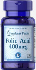 Фолиевая кислота, Folic Acid, Puritan's Pride, 400 мкг, 250 таблеток (PTP-01403), фото