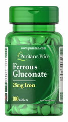 Залізо глюконат, Ferrous Gluconate, Puritan's Pride, 28 мг, 100 таблеток (PTP-11200), фото