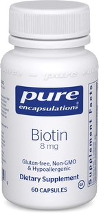 Біотин, Biotin, Pure Encapsulations, 8 мг, 60 капсул (PE-00681), фото