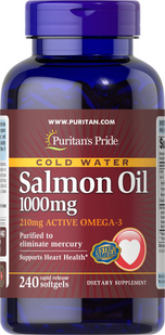 Жир лосося Омега-3, Omega-3 Salmon Oil, Puritan's Pride, 1000 мг, 240 капсул (PTP-14463), фото