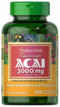 Асаї, Acai, Puritan's Pride, потрійна сила, 3000 мг, 120 гелевих капсул (PTP-27378), фото