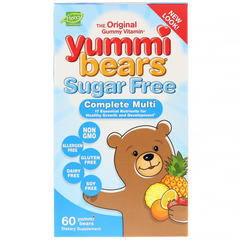 Hero Nutritional Products, Мультівітаміни для дітей без цукру, зі смаком натуральної полуниці, апельсина і ананаса, Complete Multi, Sugar Free, Yummi Bears, 60 желейних ведмедиків (HNP-68357), фото