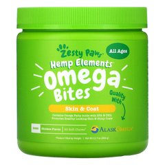 Zesty Paws, Hemp Elements, Omega Bites, для собак, для всіх вікових груп, з куркою, 90 жувальних таблеток (ZTP-00844), фото
