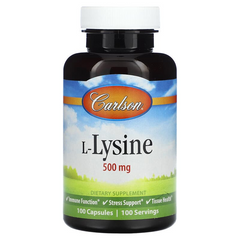 L-лизин, L-Lysine, Carlson Labs, 500 мг, 100 капсул (CAR-06881), фото