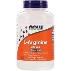 Now Foods, L-аргінін, 700 мг, 180 рослинних капсул (NOW-00033), фото