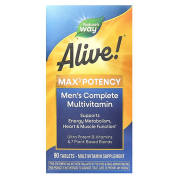 Nature's Way, Alive! Max3 Potency, мультивітаміни для чоловіків, 90 таблеток (NWY-15542), фото