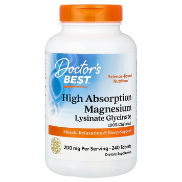 Хелатный магний Albion&reg; TRAACS&reg; Doctor's Best High Absorption Magnesium Glycinate Lysinate 100 мг - 240 таблеток, фото