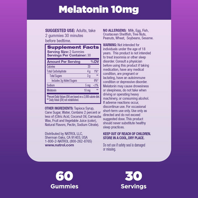 Natrol, Мелатонин, 10 мг, вкус клубники, 60 жевательных конфет (NTL-07586), фото
