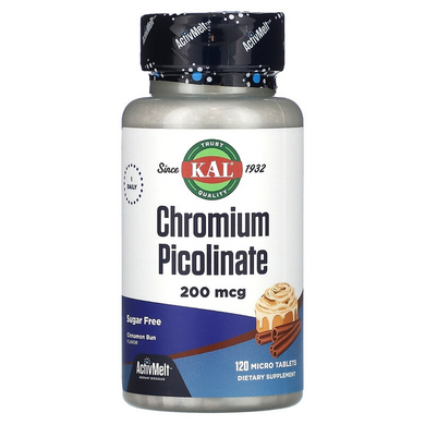 Пиколинат хрому зі смаком булочки з корицею, Chromium Picolinate, KAL, 120 таблеток (CAL-74490), фото
