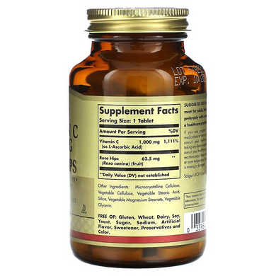 Solgar, витамин C с шиповником, 100 таблеток (SOL-02400), фото