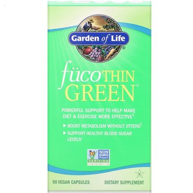 Жиросжигатель, FucoThin Green, Garden of Life, бурі водорості і зелений кава, 90 капсул (GOL-11668), фото