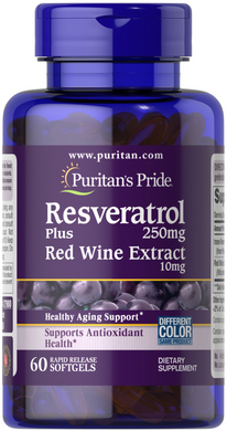 Ресвератрол, Resveratrol, Puritan's Pride, 250 мг, 60 гелевих капсул (PTP-27980), фото