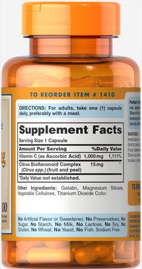 Витамин С с биофлавоноидами, Vitamin C with Bioflavonoids, Puritan's Pride, 1000 мг, 100 капсул (PTP-11410), фото
