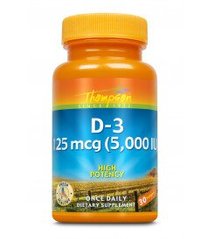 Витамин D-3, Vitamin D-3, Thompson, 5000 ME (125 мкг), 30 капсул (THO-24169), фото