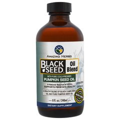Amazing Herbs, Суміш масла чорного кмину з чистим маслом гарбуза холодного віджиму, 240 мл (AHR-14008), фото