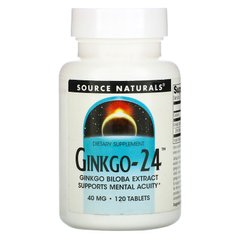 Source Naturals, Ginkgo-24, гинкго билоба, 40 мг, 120 таблеток (SNS-00076), фото