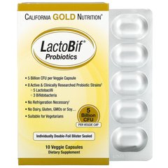 California Gold Nutrition, LactoBif, пробіотики, 5 млрд КУО, 10 рослинних капсул (CGN-00964), фото