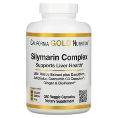 California Gold Nutrition, силимариновый комплекс для здоровья печени: расторопша, куркумин, артишок, одуванчик, имбирь, черный перец, 300 мг, 360 вегетарианских капсул (CGN-01378), фото