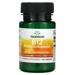 Swanson, B12, метилкобаламин, вишня, 60 таблеток (SWV-02783), фото