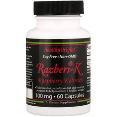 Жиросжигатель кетоны малины, Razberi-K, Raspberry Ketones, Healthy Origins, 100 мг, 60 капсул, (HOG-74746), фото