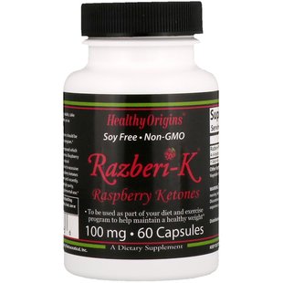 Жиросжигатель кетони малини, Razberi-K, Raspberry Ketones, Healthy Origins, 100 мг, 60 капсул, (HOG-74746), фото