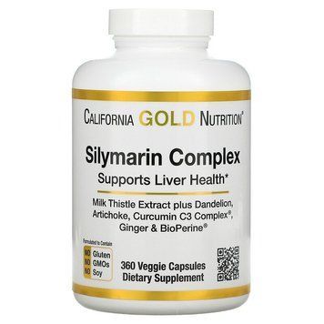 California Gold Nutrition, силімариновий комплекс для здоров'я печінки: розторопша, куркумін, артишок, кульбаба, імбир, чорний перець, 300 мг, 360 вегетаріанських капсул (CGN-01378), фото