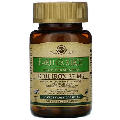 Solgar, железо коджи, ферментированное, 27 мг, 30 растительных капсул (SOL-00534), фото