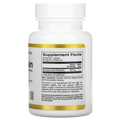 California Gold Nutrition, бромелаин, 500 мг, 30 растительных капсул (CGN-02104), фото