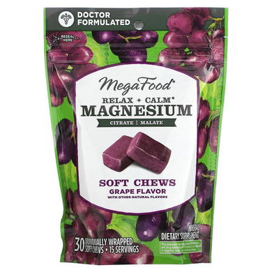 MegaFood, жевательные таблетки с магнием для успокоения и расслабления, виноград, 30 жевательных таблеток в индивидуальной упаковке (MGF-10399), фото