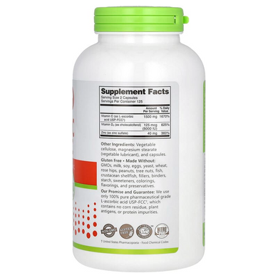 NutriBiotic, Immunity, витамины C + D3 и цинк, 250 капсул (NBC-00521), фото