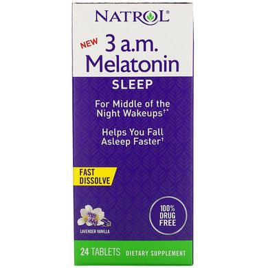 Natrol, 3 A.M. Melatonin, Fast Dissolve, Lavender Vanilla, 24 таблетки (NTL-07698), фото