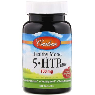 Carlson, Здоровое настроение, 5-HTP Elite, натуральный вкус малины, 50 мг, 60 таблеток (CAR-08550), фото