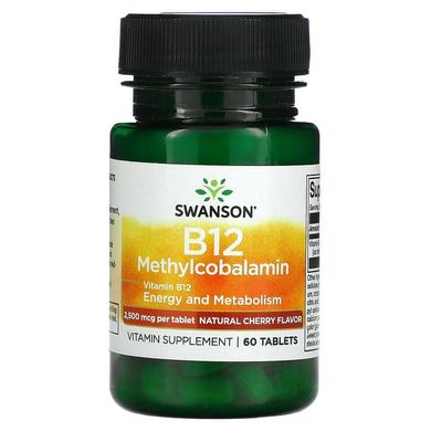 Swanson, B12, метилкобаламин, вишня, 60 таблеток (SWV-02783), фото