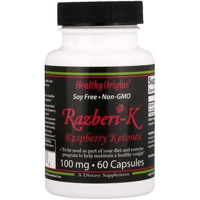 Жиросжигатель кетоны малины, Razberi-K, Raspberry Ketones, Healthy Origins, 100 мг, 60 капсул, (HOG-74746), фото