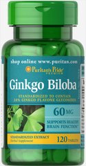 Гинкго Билоба экстракт, Ginkgo Biloba Standardized Extract, Puritan's Pride, 60 мг, 120 таблеток (PTP-17654), фото