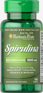 Спирулина, Spirulina, Puritan's Pride, 500 мг, 100 таблеток (PTP-13286), фото