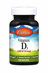 Carlson Labs, витамин D3, 2000 МЕ (50 мкг), 120 мягких гелевых капсул (CAR-01461), фото
