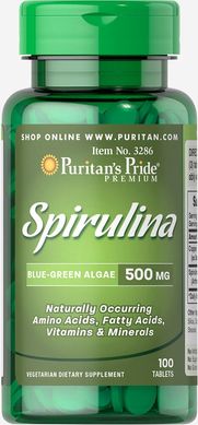 Спіруліна, Spirulina, Puritan's Pride, 500 мг, 100 таблеток (PTP-13286), фото