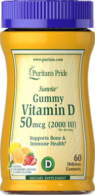 Вітамін Д3 Puritan's Pride, Vitamin D3 2000 IU (per serving) Gummies 60 желейних цукерок (PTP-59049), фото