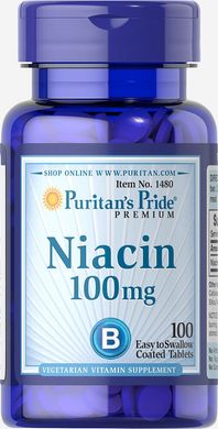 Ниацин, Niacin, Puritan's Pride, 100 мг, 100 таблеток (PTP-11480), фото