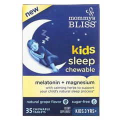 Mommy's Bliss, Жувальні таблетки для сну для дітей мелатонін + магній для дітей від 3 років, натуральний виноград 35 жувальних таблеток (BAB-07184), фото