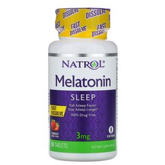Natrol, Мелатонін, швидкорозчинні, полуниця, 3 мг, 90 таблеток (NTL-06076), фото